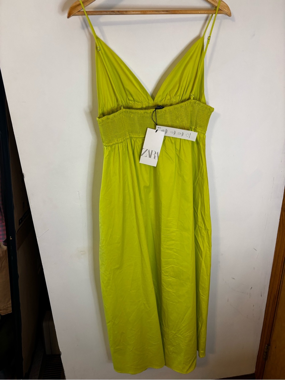 NWT Zara Neon Green V-Neck Poplin Maxi Dress - Picture 7 of 10